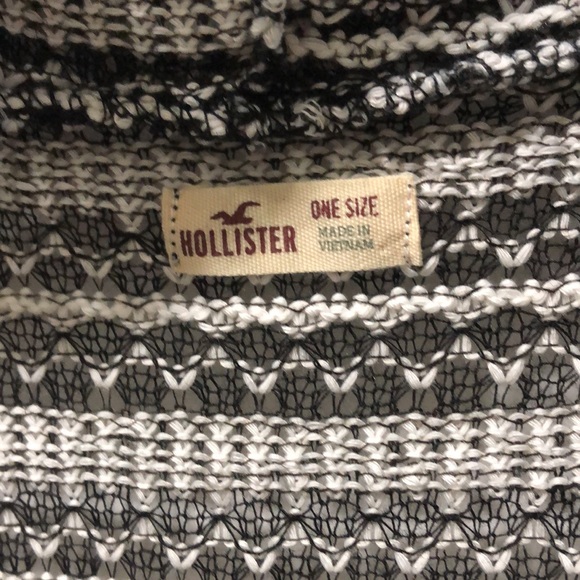 Hollister Women One Size Geometric Cover Up Hoodie Tunic Poncho White/Black - Picture 7 of 7